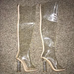 Thigh high peep toe perplex heels